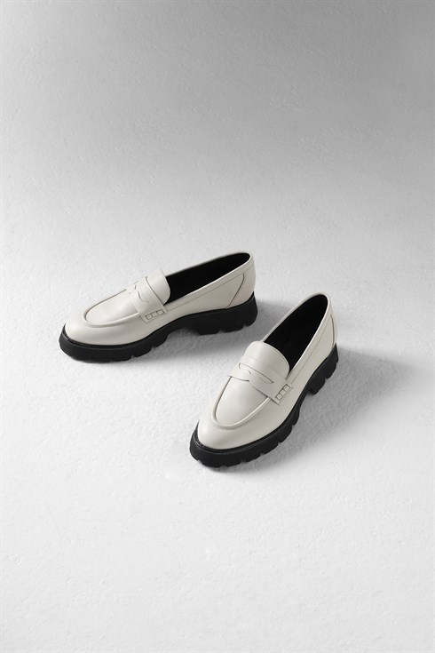 Deri Loafer Ayakkabı Beyaz